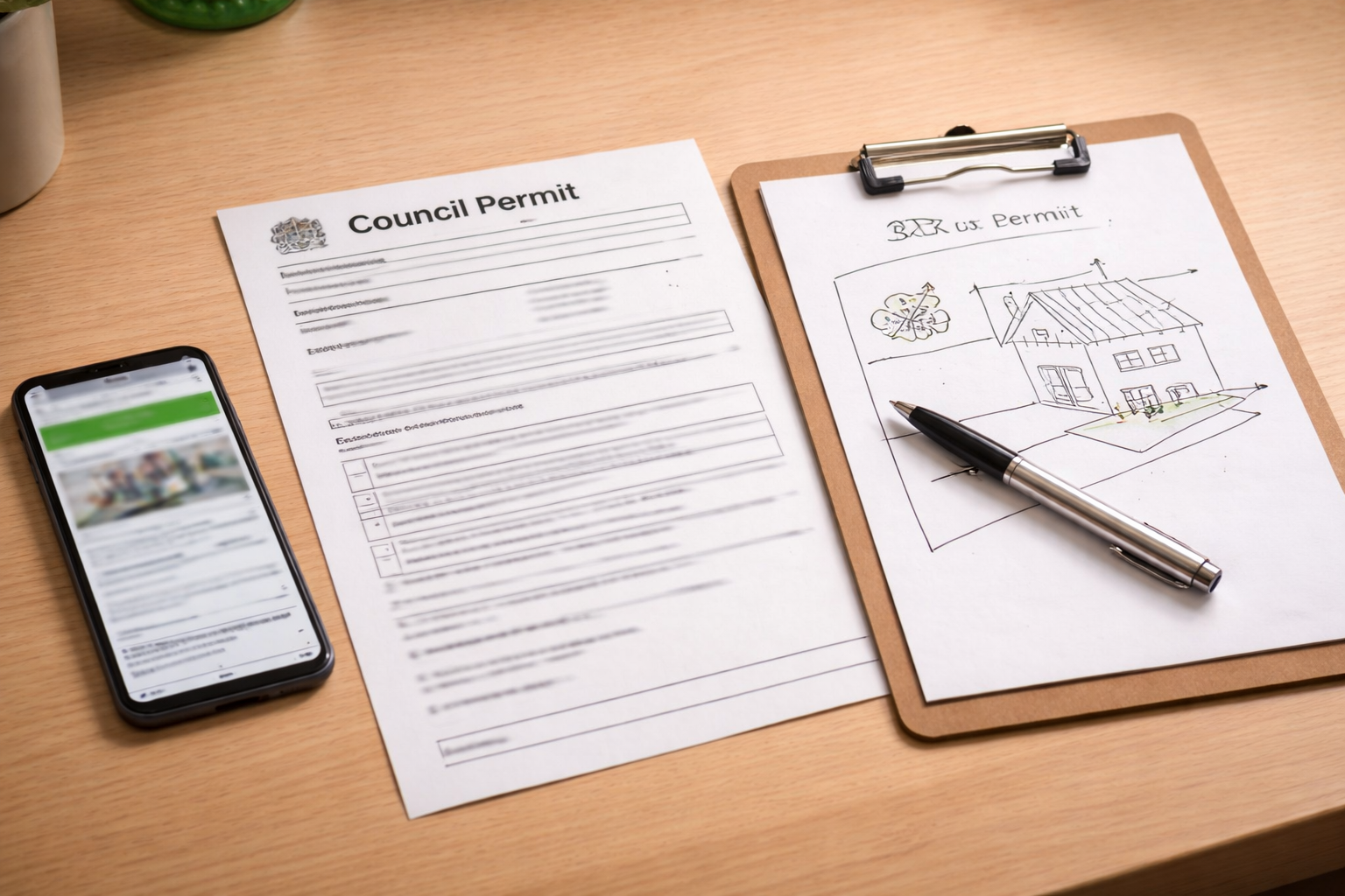 Skip permit application documents and site plan for council approval in the UK