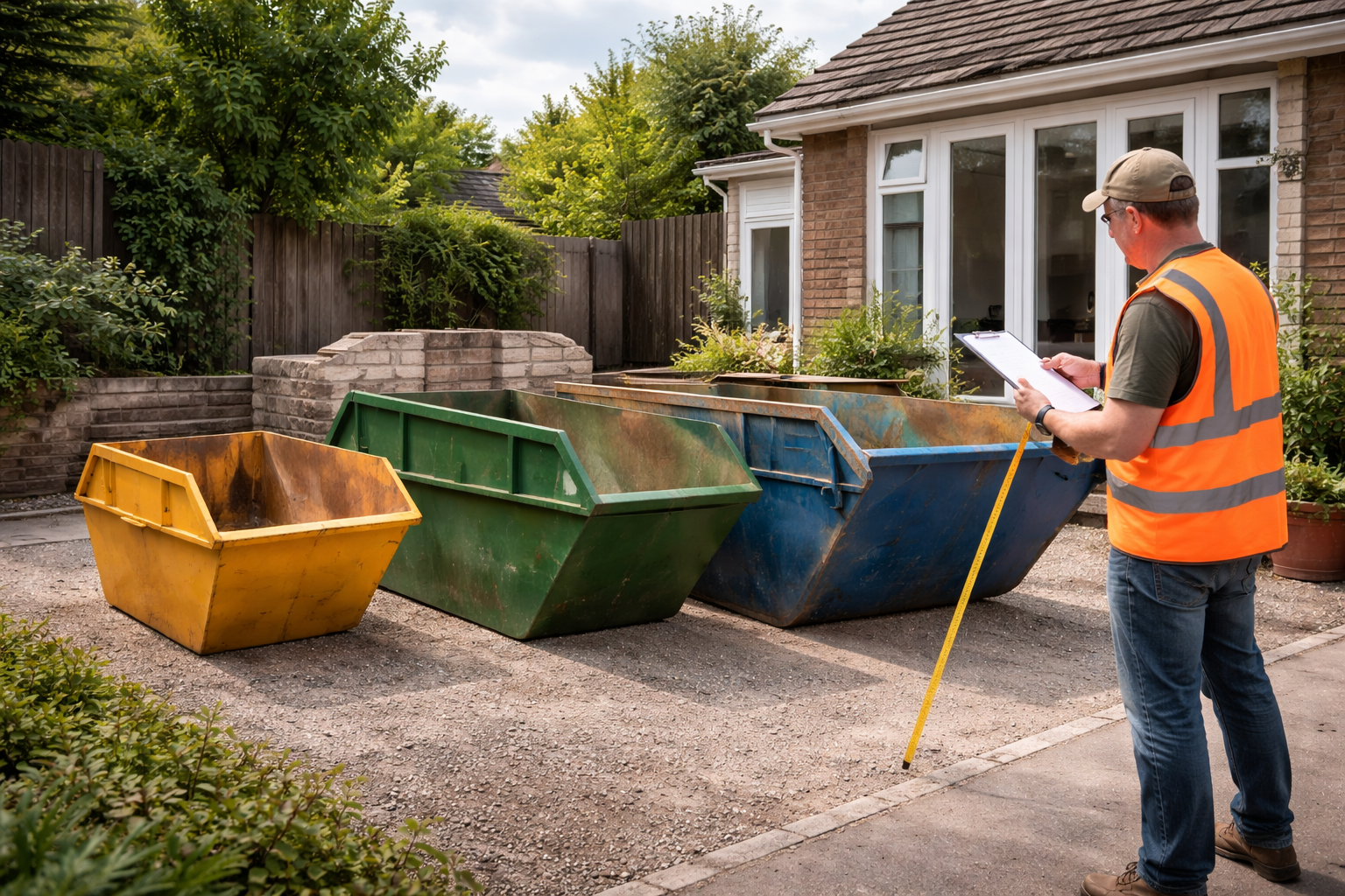 Different skip sizes compared on driveway for choosing right skip hire option