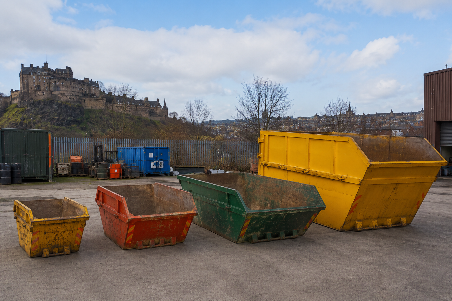 Different skip sizes available for home renovation and construction waste in Edinburgh.