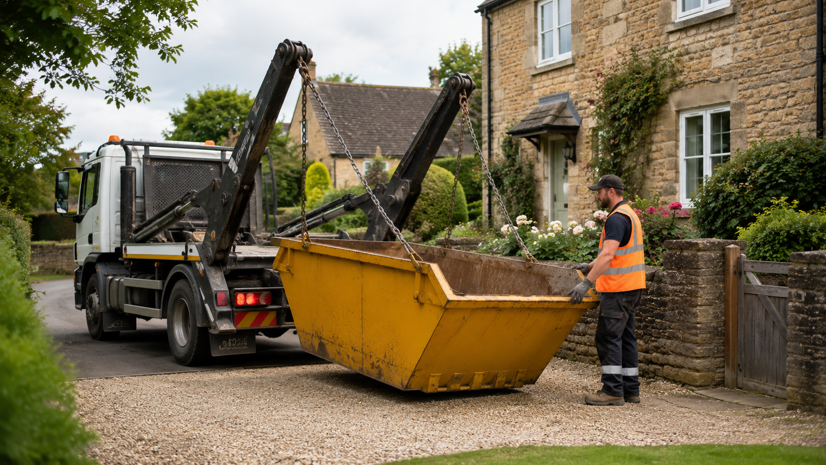 Skip Hire Somerset delivery service placing a skip container at a local property