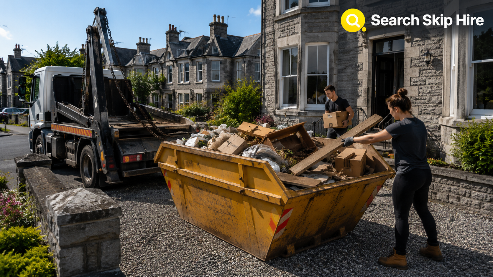 Skip hire Aberdeen City for a home renovation with a builders skip on a residential driveway.