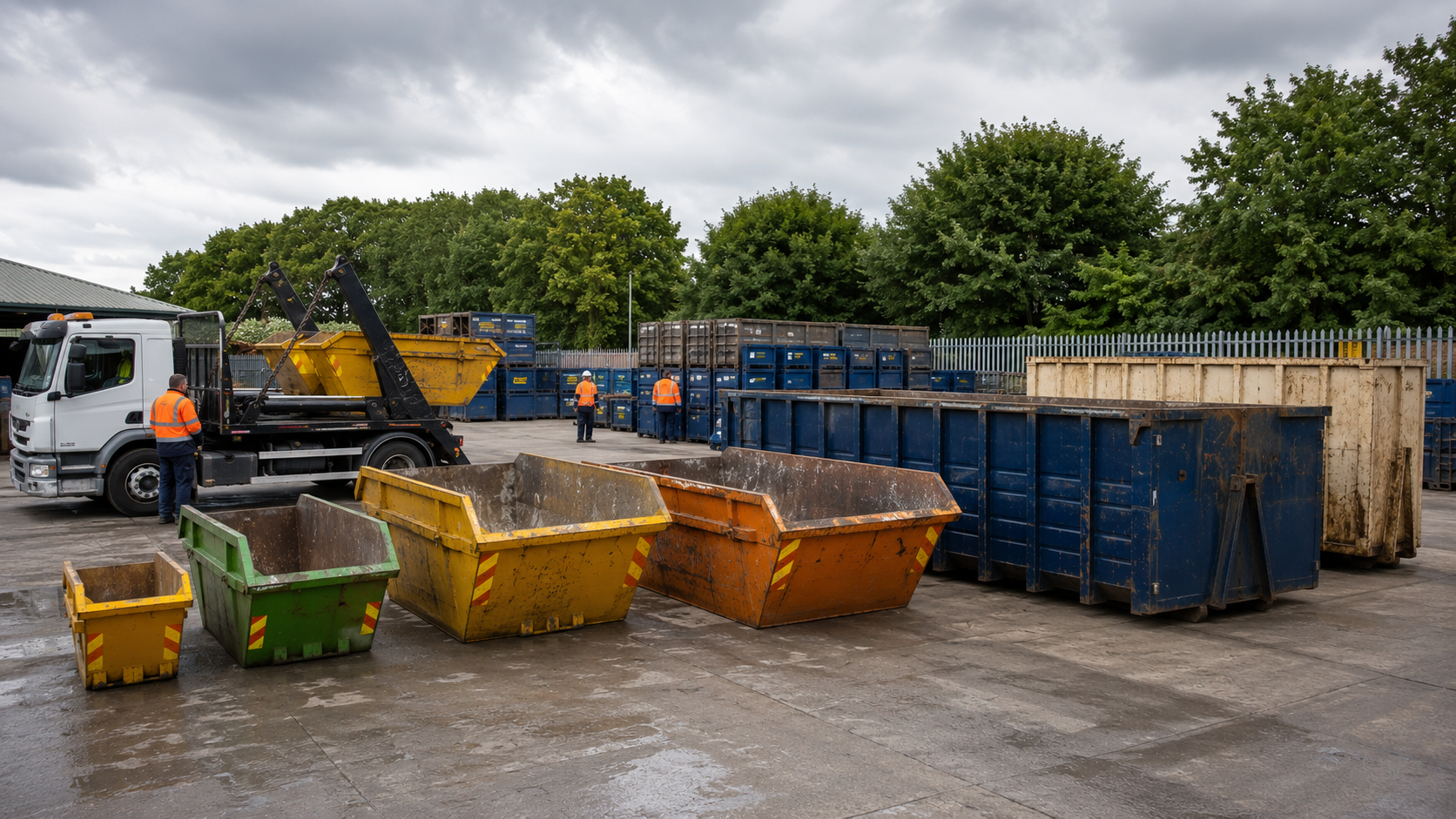 skip hire berkshire showing different skip sizes ready for delivery.