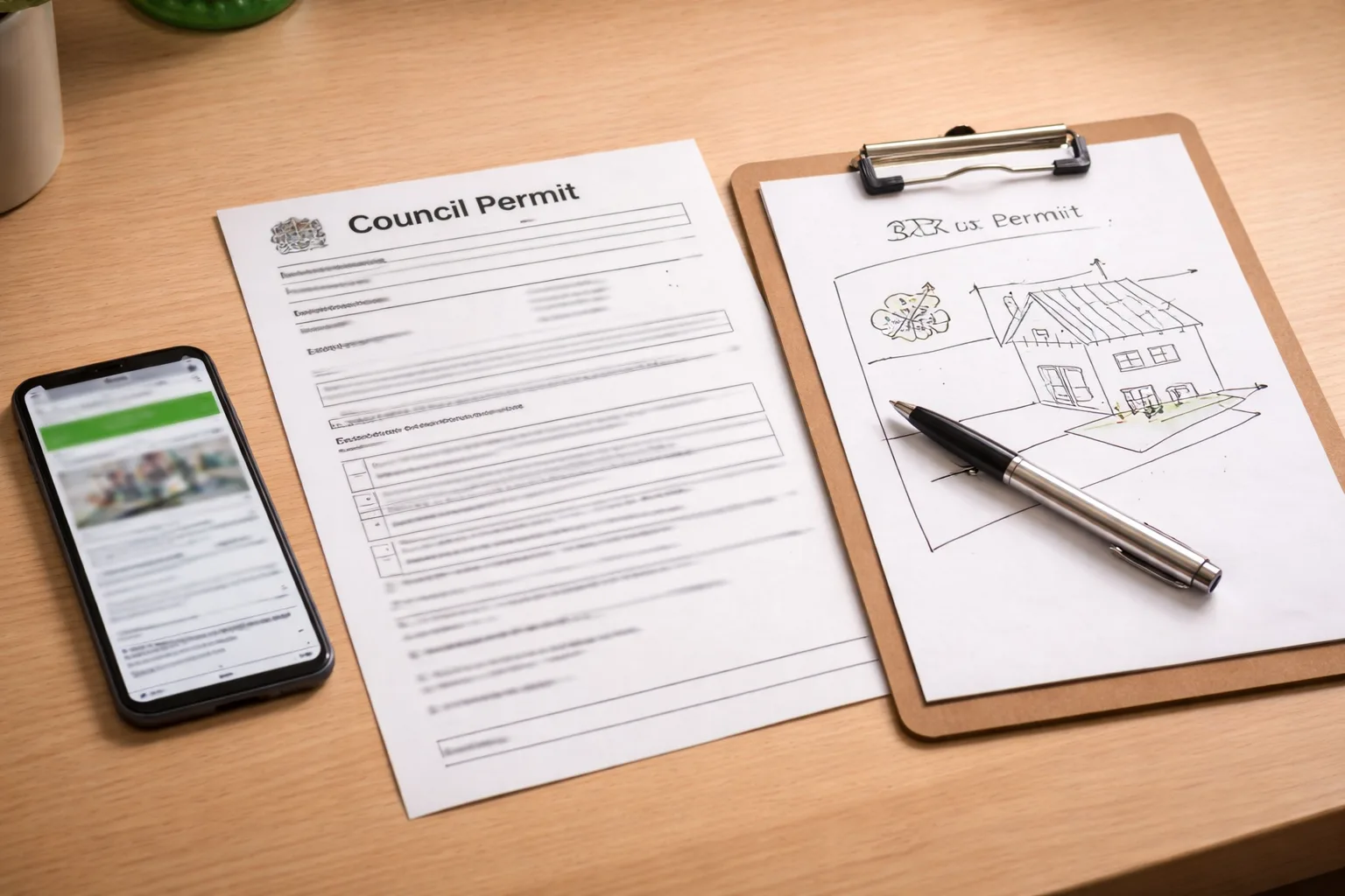 Skip permit application documents and site plan for council approval in the UK