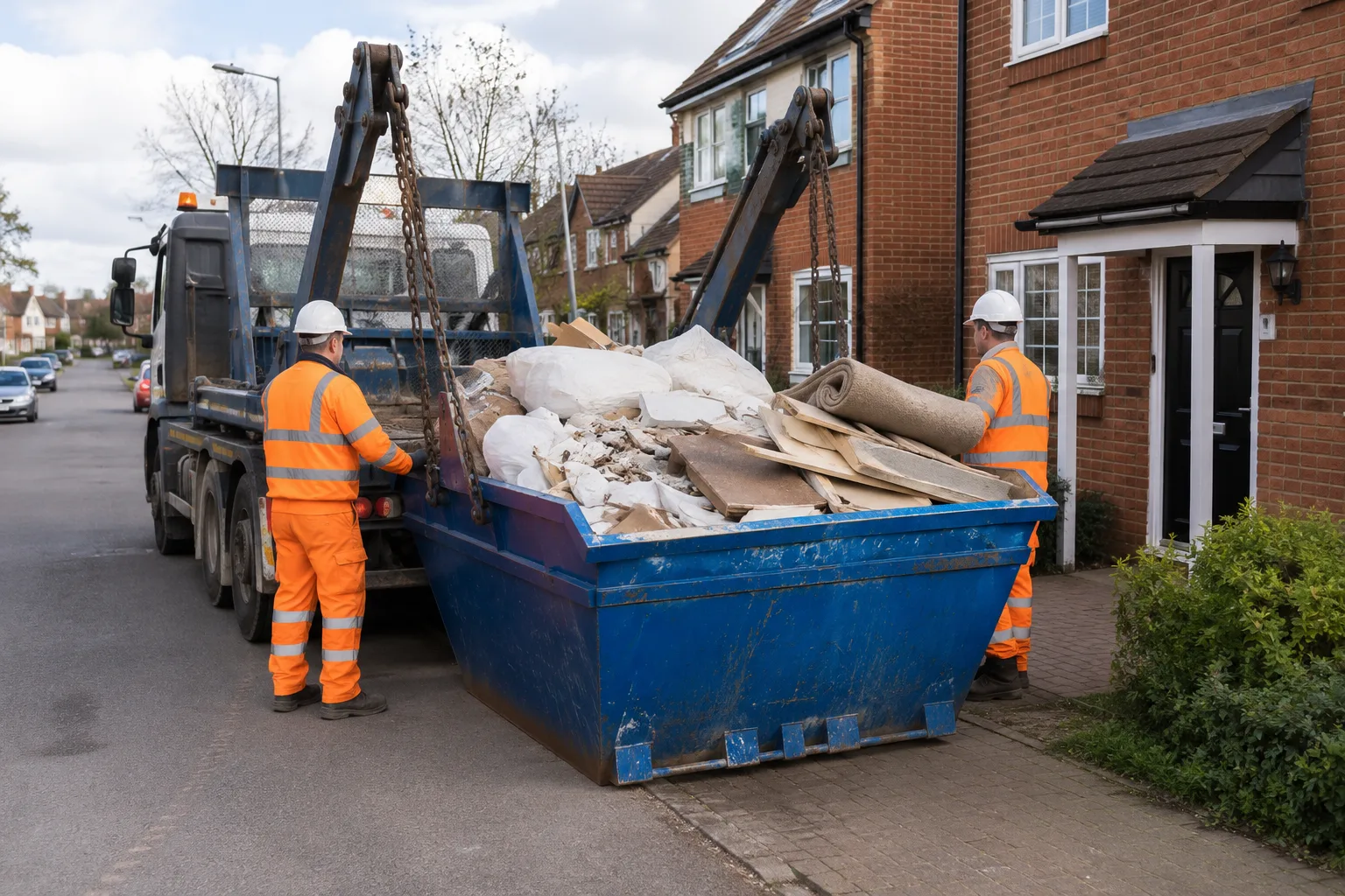Skip hire Birmingham service with a waste container outside a residential property.