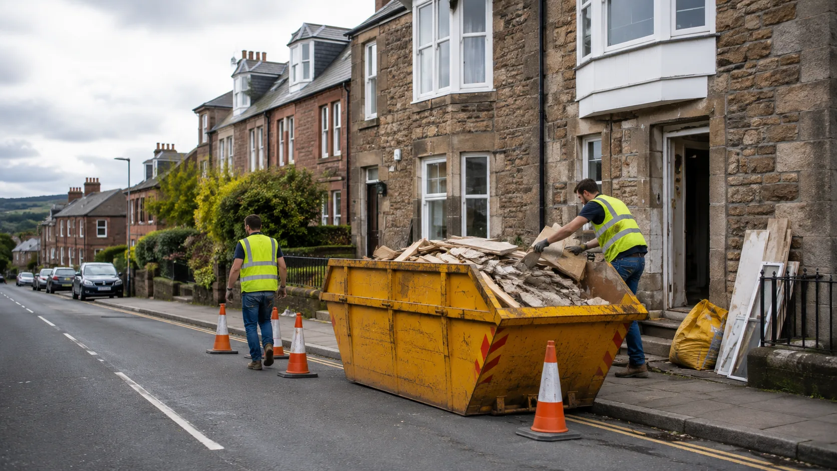 Skip hire Dumfries and Galloway with a permitted roadside skip for building waste collection.