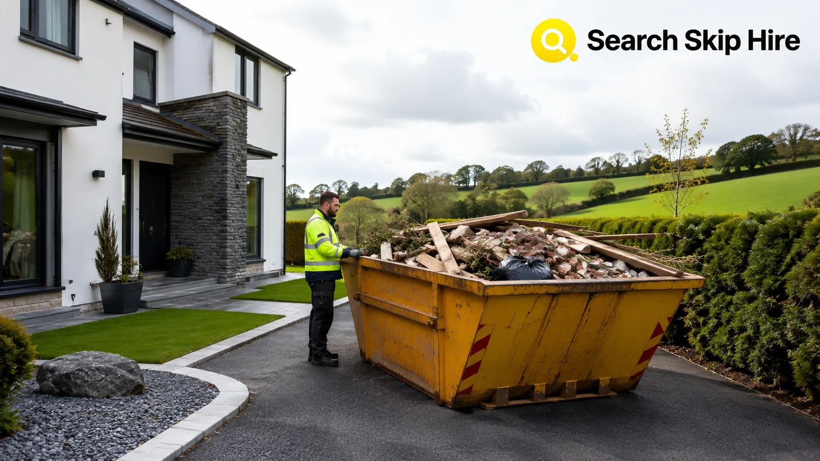 Skip hire Dyfed service with a skip container ready for home renovation waste removal.