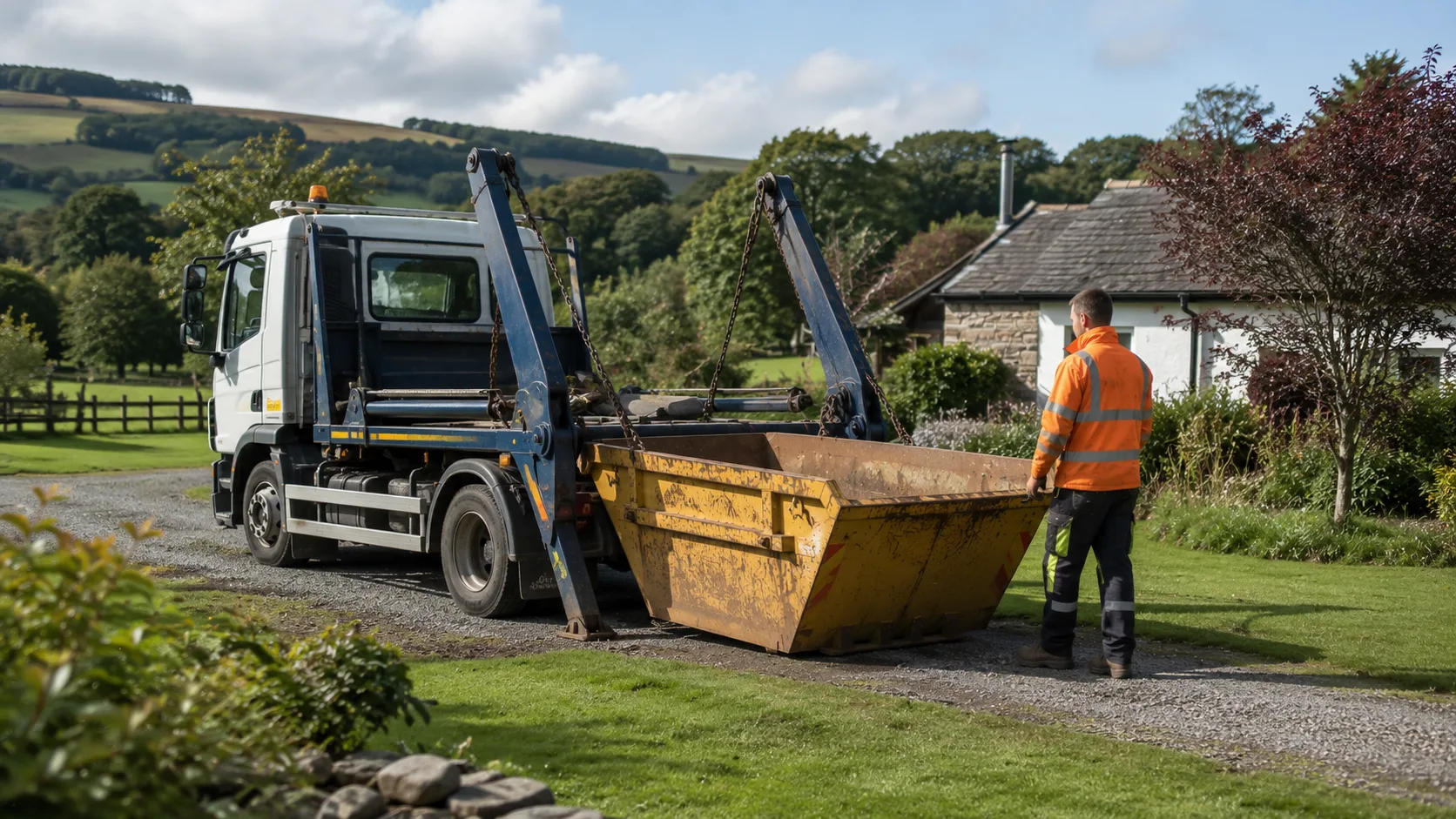 Skip hire Dyfed delivery service for rural waste removal and garden clearance projects.